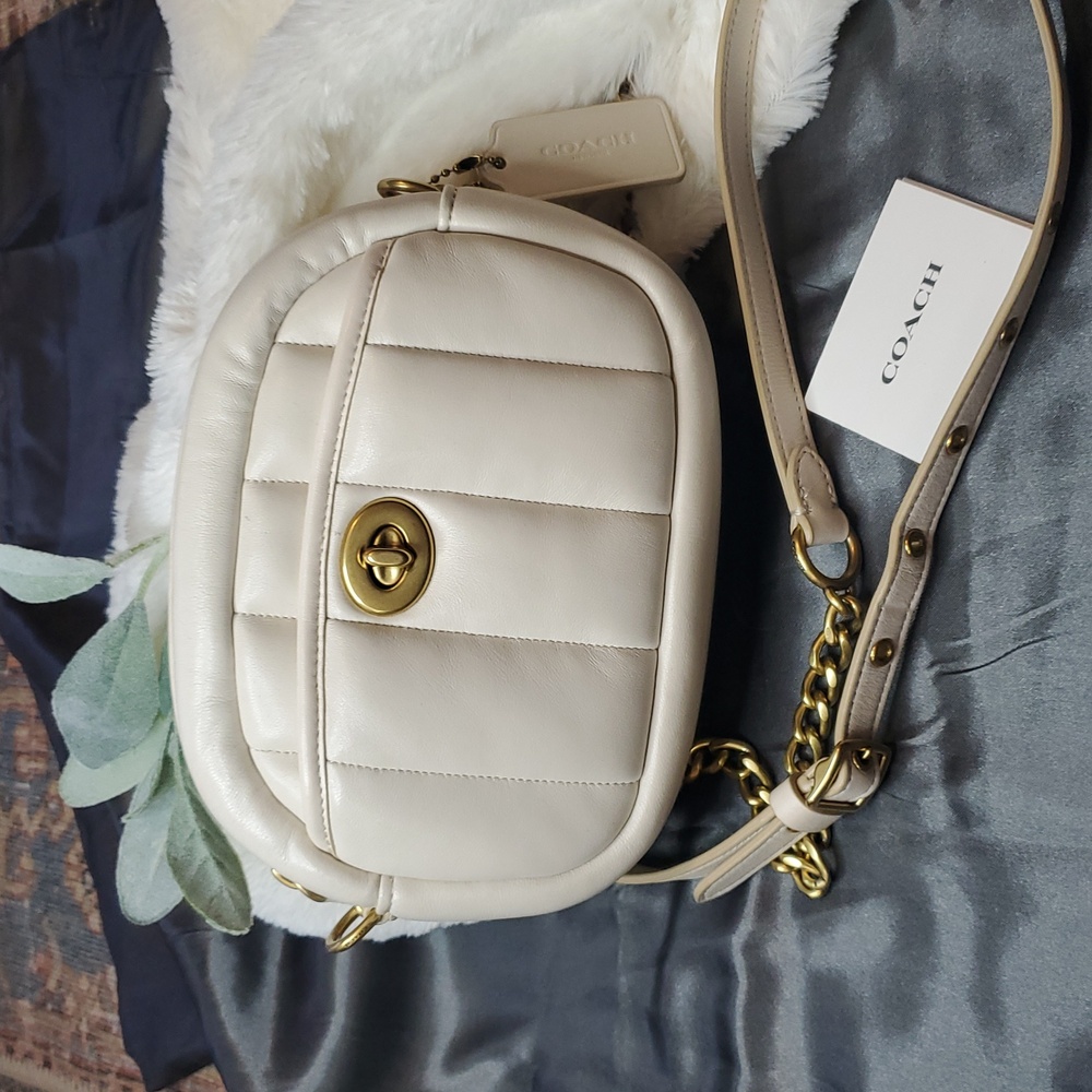 NWOT Coach Cream Leather Crossbody Camera Bag with Gold Accents EUC